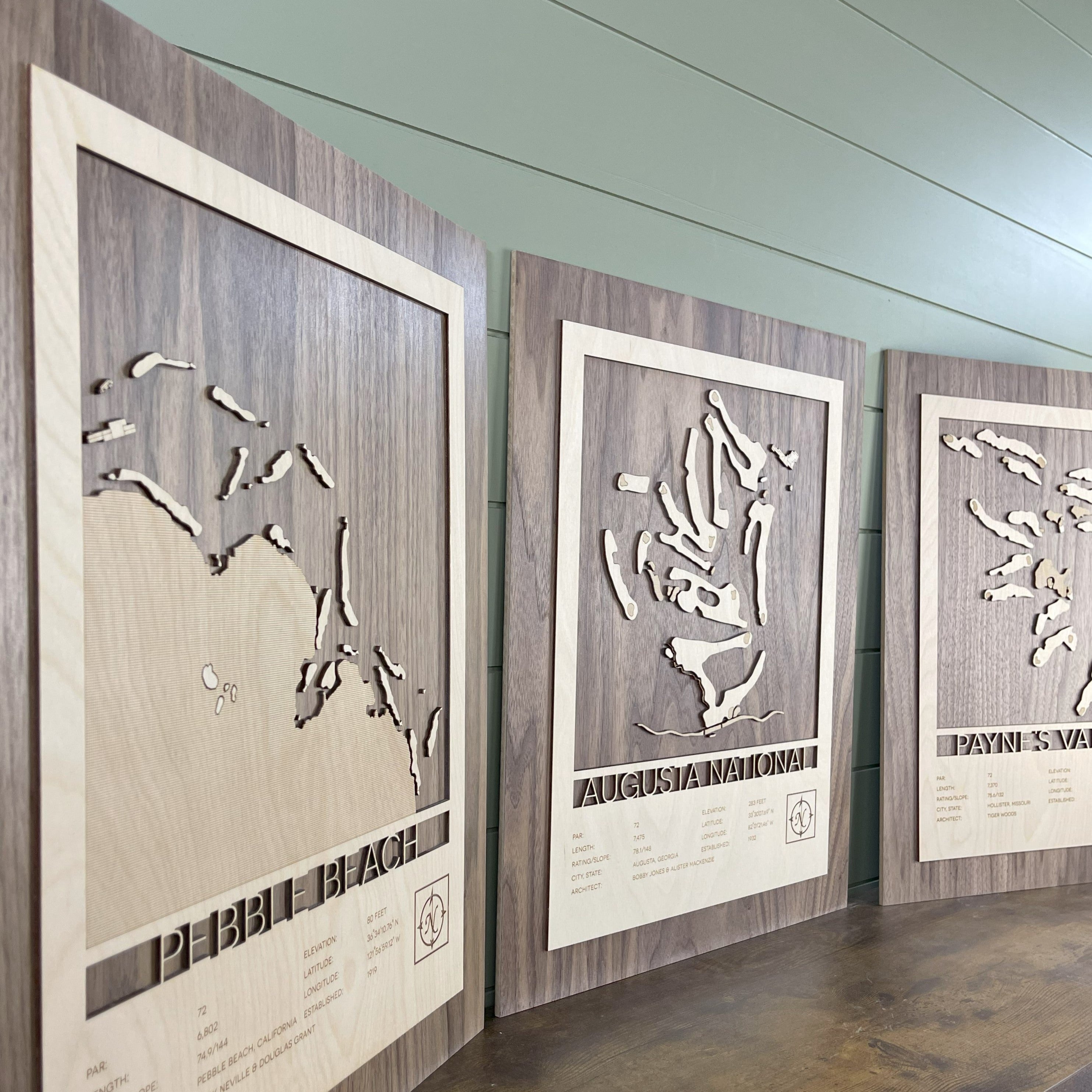 Custom Modern Layered Wood Golf Course Map