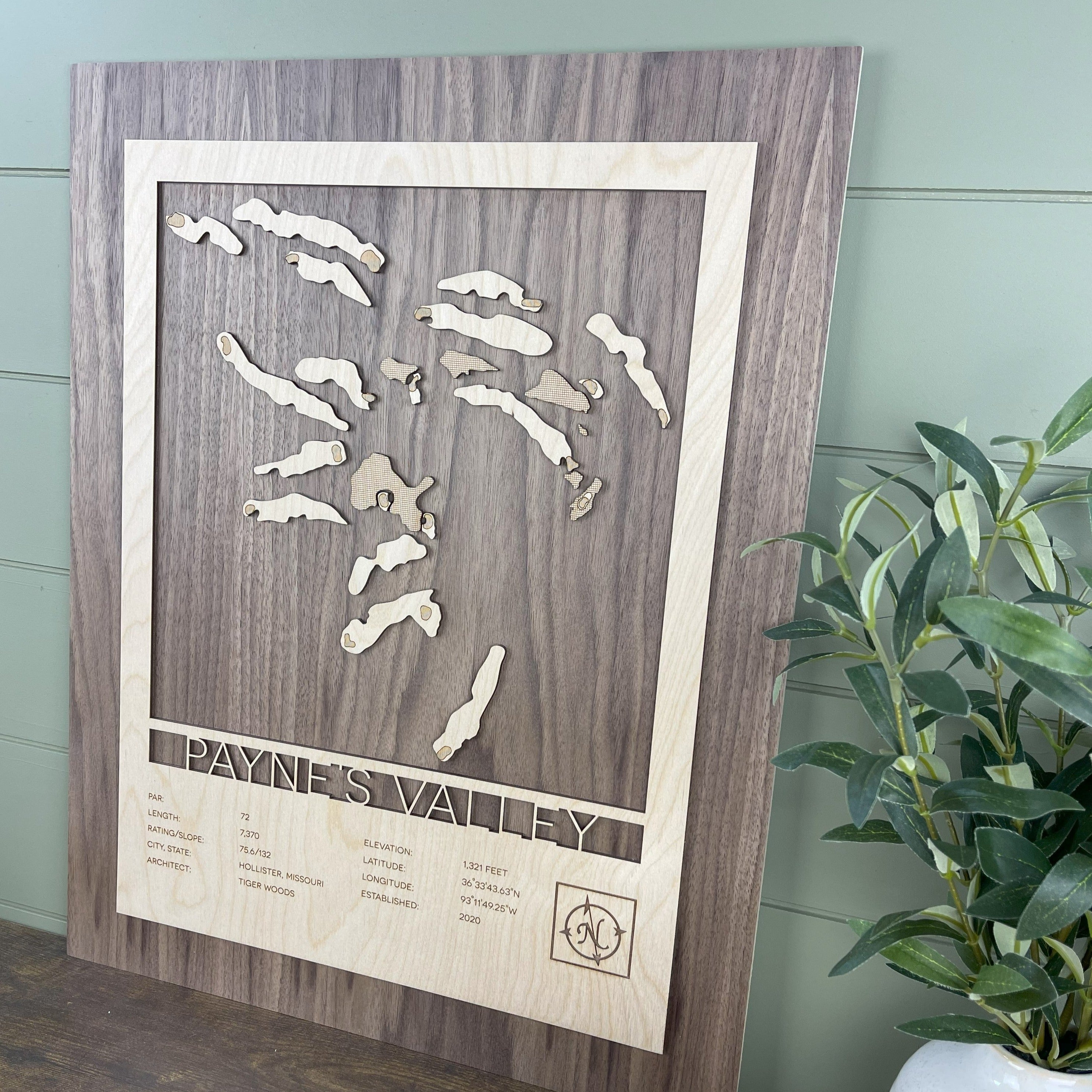 Custom Modern Layered Wood Golf Course Map