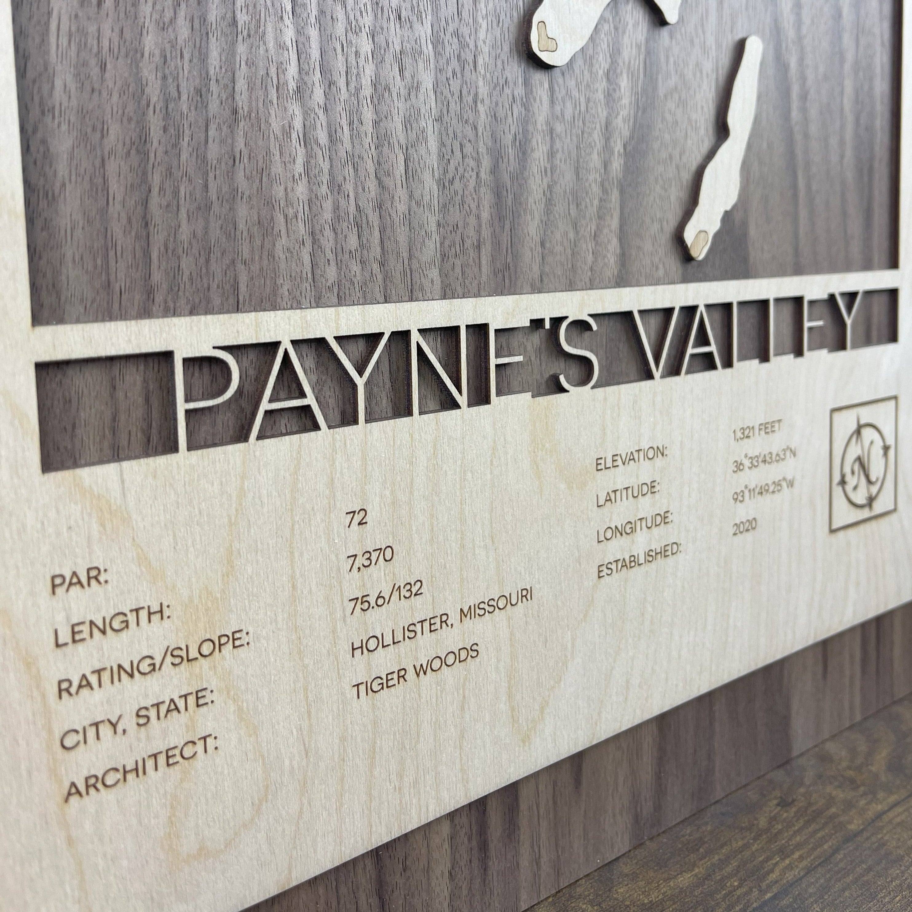 Custom Modern Layered Wood Golf Course Map