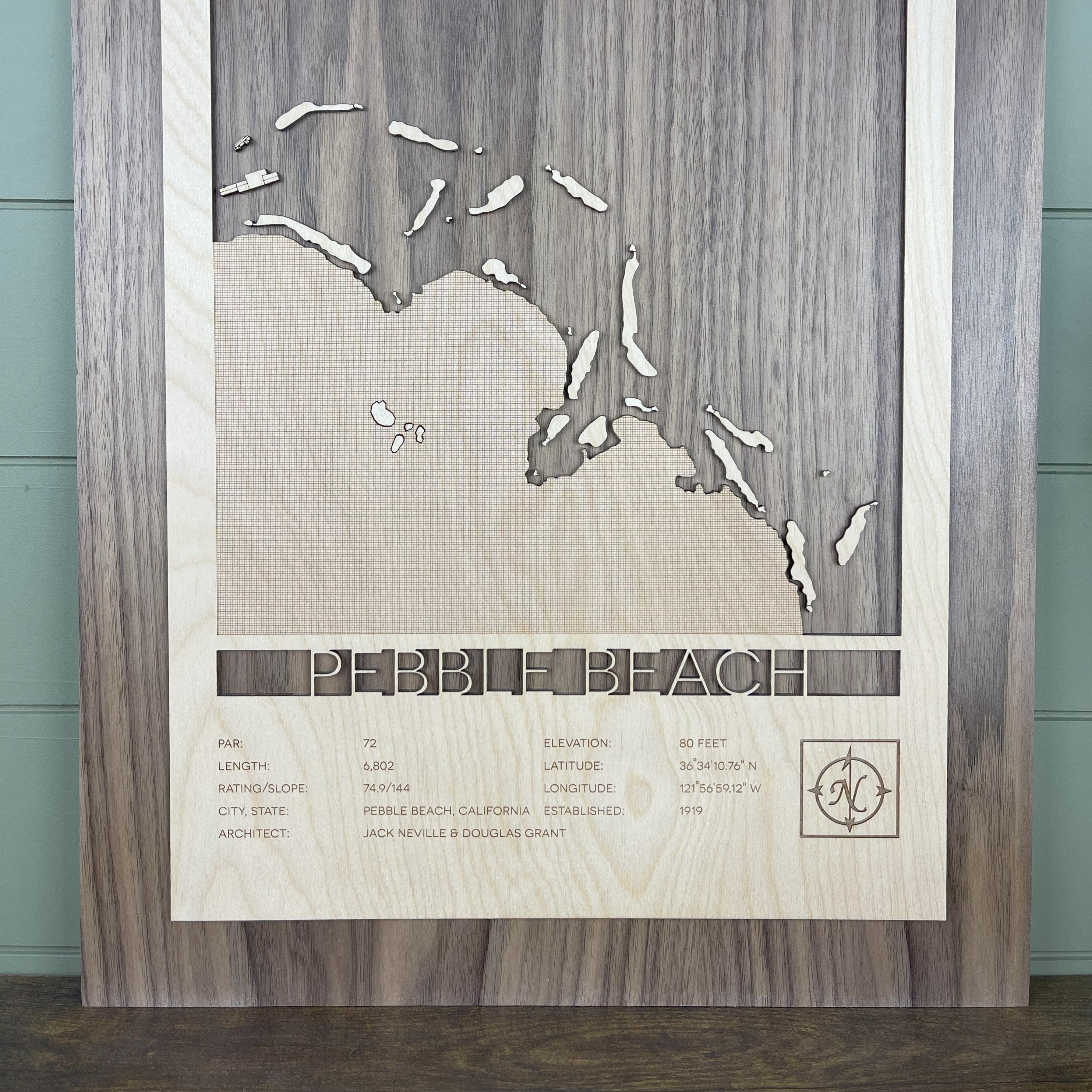 Custom Modern Layered Wood Golf Course Map