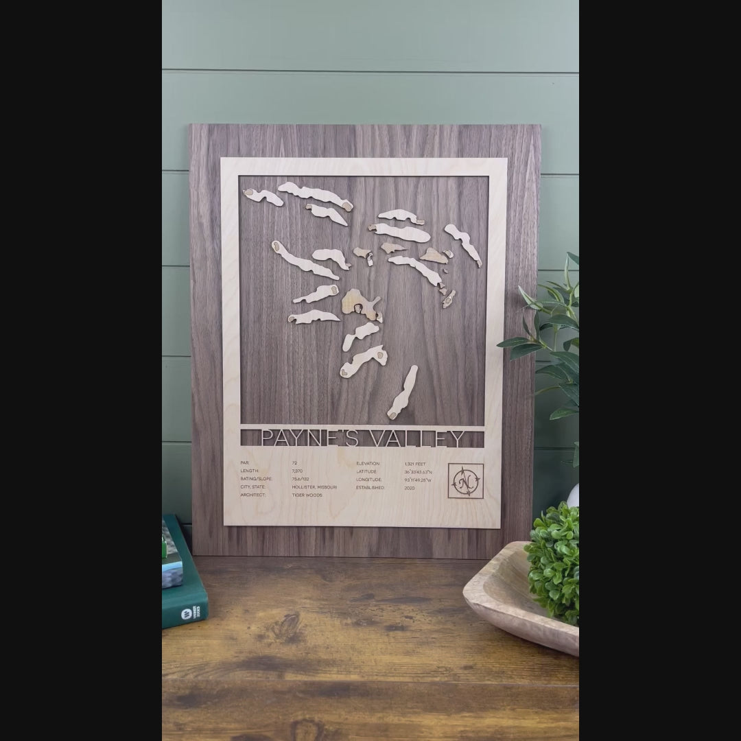 Custom Modern Layered Wood Golf Course Map