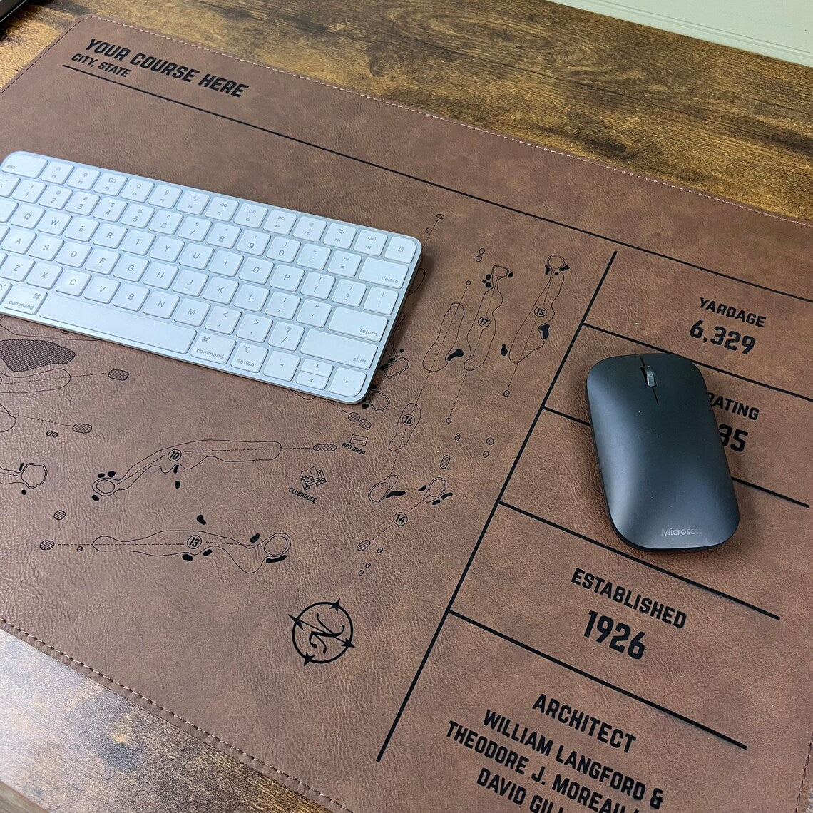 Personalized Leather Golf Course Desk Mat