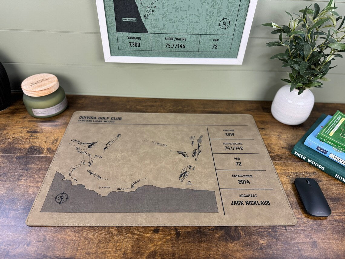 Personalized Leather Golf Course Desk Mat